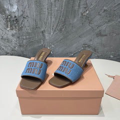 CARAMEL HIGH HEEL WITH AZURE BLUE STRAPS