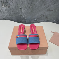 DEEP PINK HIGH HEEL WITH BLUE STRAPS AND PINK BELT