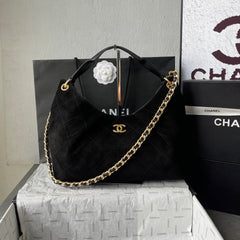 CHANEL 25S HOBO BAG 33 IN BLACK SUEDE GOLD HARDWARE