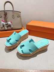 HM 25S HIGH WEDGE SANDALS IN LIGHT MINT BLUE LAMBSKIN STYLE 5