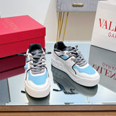 VALENTINO 25S GARAVANI ONE STUD XL PLATFORM SNEAKERS IN WHITE MIX BLUE LAMBSKIN STYLE 6
