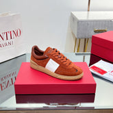 VALENTINO 25S UPVILLAGE SNEAKERS IN WHITE MIX DARK ORANGE SUEDE