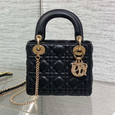 DIOR 25S MINI LADY DIOR BAG 17 IN BLACK CALFSKIN CHARM CRYSTAL EMBELLISHMENTS