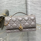 DIOR 25S DIOR TALK PHONE POUCH 21 IN DIRTY LILAC CANNAGE LAMBSKIN GOLD HARDWRE