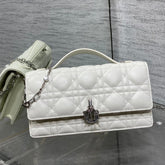 DIOR 25S DIOR TALK PHONE POUCH 21 IN WHITE CANNAGE LAMBSKIN SILVER HARDWRE