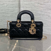 DIOR 25S SMALL LADY D‑JOY BAG 22 IN BLACK CALFSKIN GOLD HARDWARE