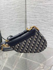 DIOR 25S MINI SOFT SADDLE BAG 19 IN BLUE DIOR OBLIQUE JACQUARD AND SMOOTH CALFSKIN