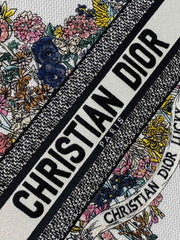 DIOR 25S LUCKY LARGE DIOR BOOK TOTE 42 IN WHITE MULTICOLOR DIOR STAR EMBROIDERY