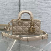 DIOR 25S MICRO LADY D-JOY 19 IN POWDER BEIGE CALFSKIN GOLD HARDWRE