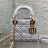 DIOR 25S MINI LADY DIOR BAG 17 IN LILAC CANNAGE CALFSKIN GOLD HARDWRE