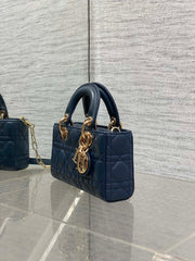 DIOR 25S SMALL LADY D‑JOY BAG 19 IN DARK BLUE CANNAGE CALFSKIN GOLD HARDWRE