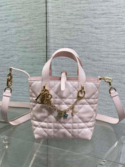 DIOR 25S TOUJOURS VERTICAL TOTE BAG 18 IN LIGHT PINK CALFSKIN WITH CHARM BRACELET STRAP