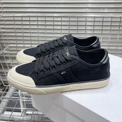 JANE SNEAKERS LOW LACE-UP WITH TRIOMPHE PATCH IN CANVAS AND CALFSKIN BLACK