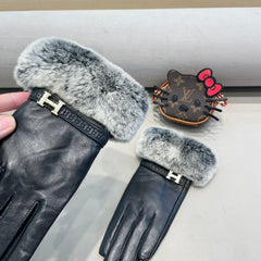 BIG H RABBIT FUR AND LAMBSKIN GLOVES BLACK 353541