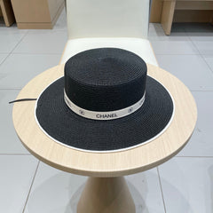 FLAT STRAW HAT BLACK 672722