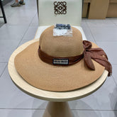 MM WIDE-BRIM BEACH HAT IN BEIGE WITH FABRIC BOW