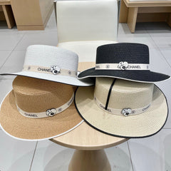 FLAT STRAW HAT BLACK 672722