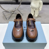 PRADA 25S PLATFORM MARY JANE SHOES IN BROWN CALFSKIN STYLE 1