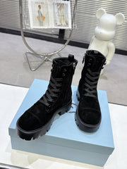 PRADA 25S WARRIOR BOOTS IN BLACK SUEDE