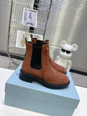 PRADA 25S RETRO PLATFORM MARTIN BOOTS IN BROWN SUEDE