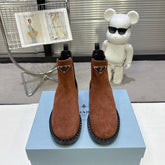 PRADA 25S RETRO PLATFORM MARTIN BOOTS IN BROWN SUEDE