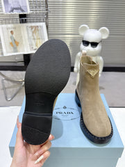 PRADA 25S RETRO PLATFORM MARTIN BOOTS IN BEIGE SUEDE
