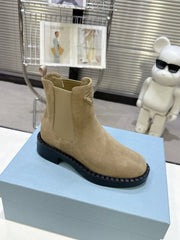 PRADA 25S RETRO PLATFORM MARTIN BOOTS IN BEIGE SUEDE