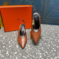 HIGH SLINGBACKS 7 CM IN UMBER BROWN SHEEPSKIN