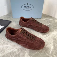 PRADA 25S MONTECARLO ANTIQUED SNEAKERS IN MAHOGANY BROWN SUEDE