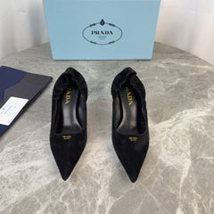 PRADA 25S HIGH HEELS 75 MM IN BLACK SUEDE