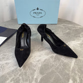 PRADA 25S HIGH HEELS 75 MM IN BLACK SUEDE