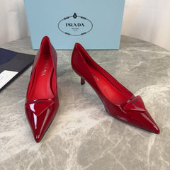 PRADA 25S POINTED-TOE HIGH HEELS 55 MM IN DARK RED GLOSSY LAMBSKIN