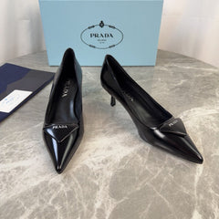 PRADA 25S POINTED-TOE HIGH HEELS 55 MM IN BLACK LAMBSKIN
