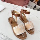 LYMPIA SANDAL IN BISQUE BEIGE MIX WHITE TRIOMPHE JACQUARD CANVAS & CALFSKIN