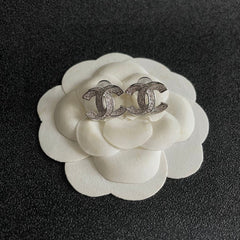 DOUBLE C STUD EARRINGS IN SILVER METAL FULLY DIAMOND