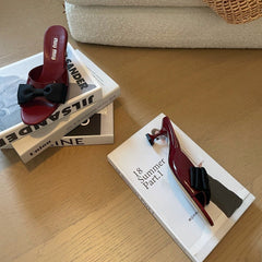 Ruby Mid - Heels With Black Bow Calfskin