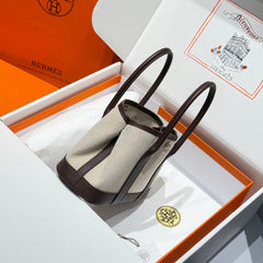 GARDEN PARTY 23CM IN BEIGE TOILETS COTTON CANVAS AND DARK BROWN CALFSKIN