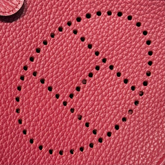 HERMES 25S MINI EVELYNE 18 IN BURGUNDY PATTERNED STRAP CALFSKIN SILVER HARDWARE