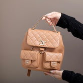 CHANEL 25S BACKPACK 21 CM IN LIGHT BROWN LAMBSKIN