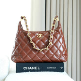 CHANEL 25S HOBO BAG 32 CM IN BROWN LAMBSKIN WITH GOLD HARDWARE