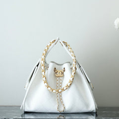 CHANEL 25S HOBO BAG 30 CM IN WHITE LAMBSKIN WITH GOLD HARDWARE