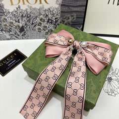 RIBBON BOW HAIR CLIP IN BABY PINK RE-NYLON ATTACHED PEARL 358259