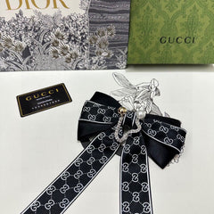 RIBBON BOW HAIR CLIP IN BLACK RE-NYLON ATTACHED PEARL 358260