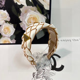 BRAIDED HEADBAND IN WHITE AND CIDER BROWN TRIM FABRIC 381460