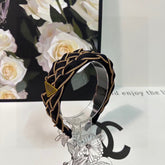 BRAIDED HEADBAND IN BLACK AND TORTILLA BROWN TRIM FABRIC 381461