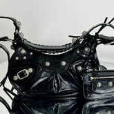 LE CAGOLE SMALL SHOULDER BAG 26 WITH RHINESTONES IN BLACK ARENA LAMBSKIN SILVER HARDWARE