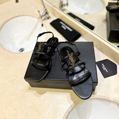 SL CASSANDRA FLAT SANDALS BLACK CALFSKIN