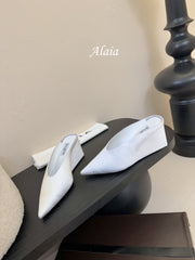 ALAIA HIGH MULES 25S IN WHITE SATIN