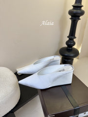 ALAIA HIGH MULES 25S IN WHITE SATIN