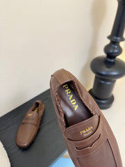 PRADA 25S SHUFFLE LOAFERS IN EARTH BROWN CALFSKIN